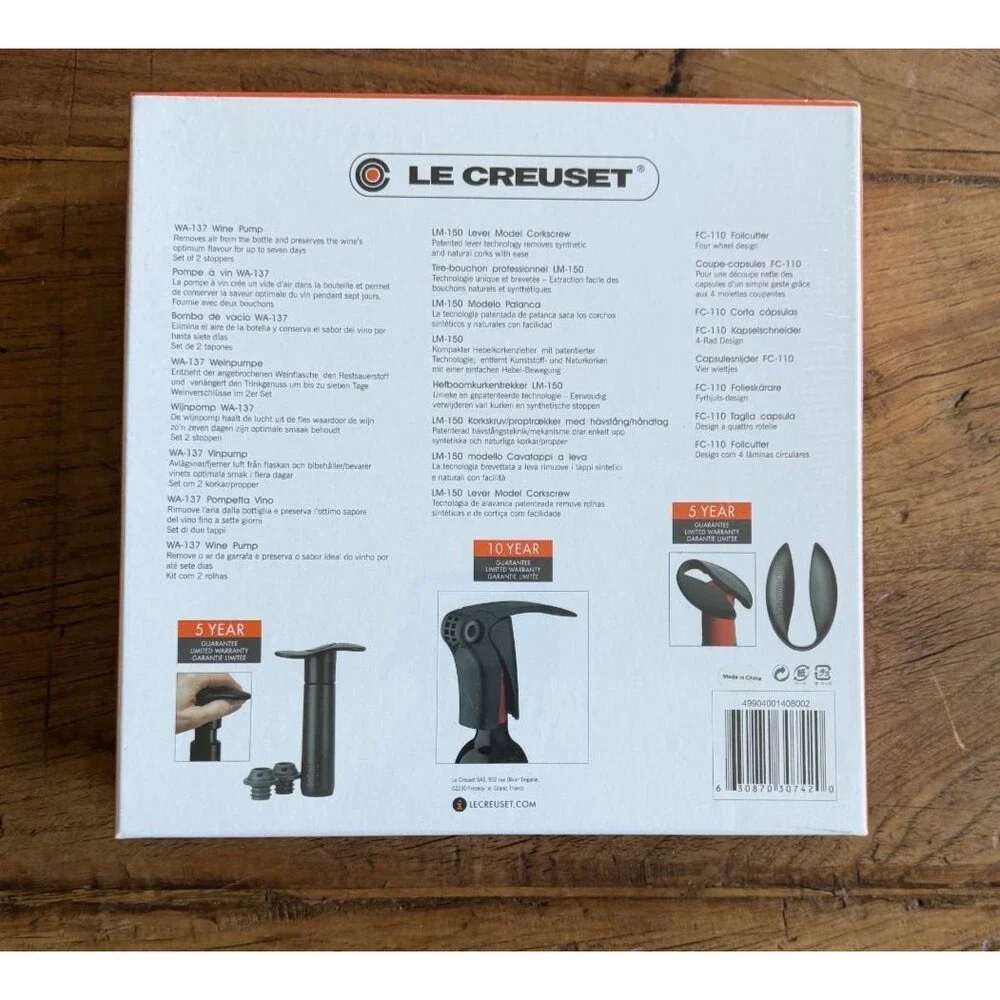 Le Creuset 5 Piece Wine Tools Gift Set GS-901 Wine Pump, Lever NEW in sealed box